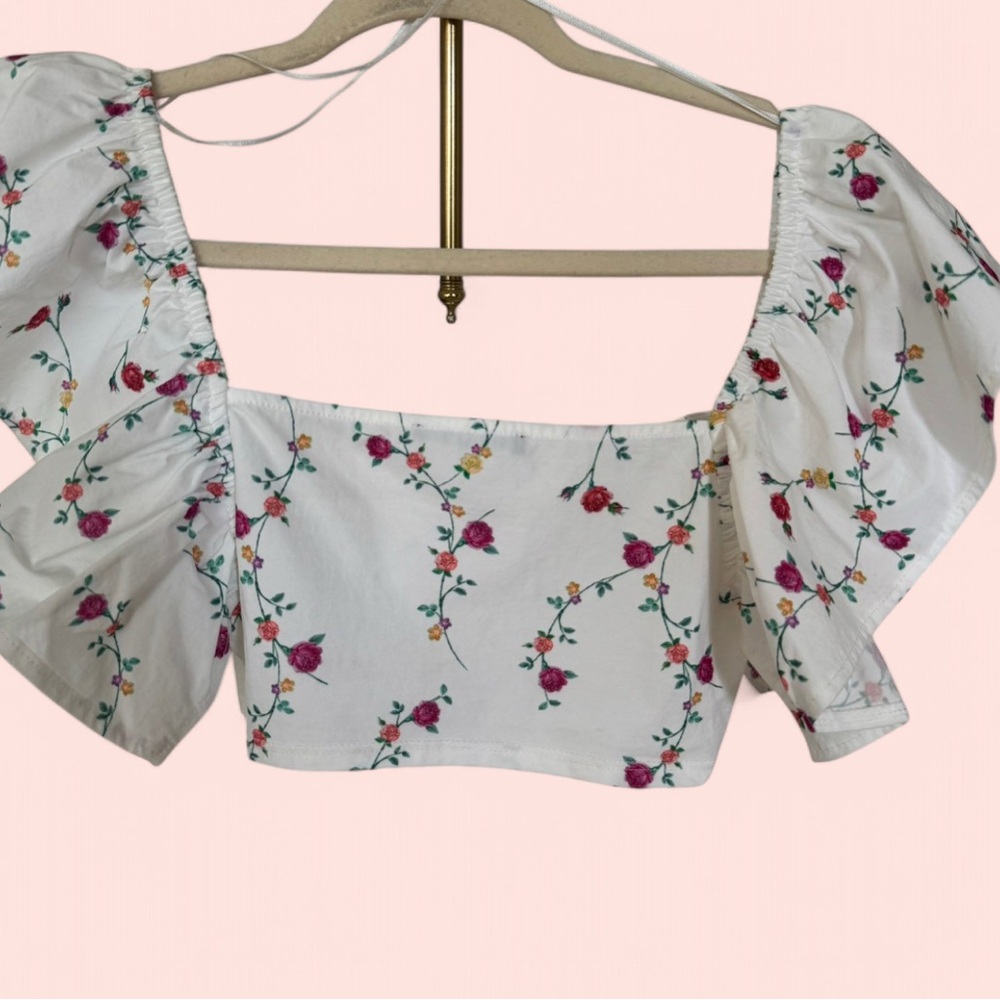 Floral Puff Sleeve Top - White